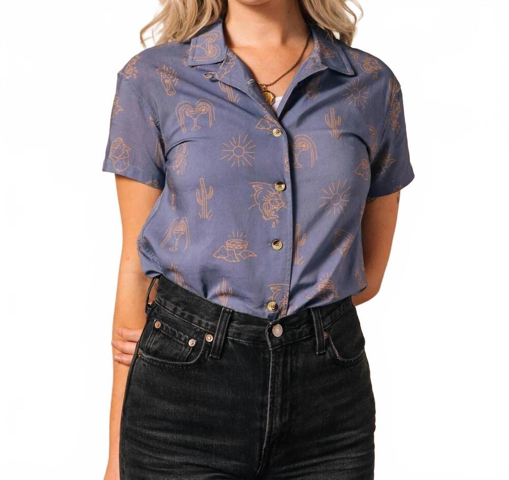 NEW PYKNIC women's adios burritos button-up shirt in chambray blue